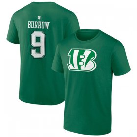 Wholesale Cheap Men\'s Cincinnati Bengals #9 Joe Burrow Green St. Patrick\'s Day Icon Player T-Shirt