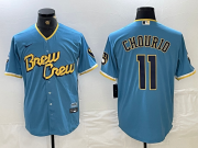 Cheap Milwaukee Brewers #11 Jackson Chourio Blue 2022 City Connect Cool Base Stitched Jersey