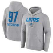 Cheap Men's Detroit Lions #97 Aidan Hutchinson Heather Gray Team Wordmark Player Name & Number Pullover Hoodie