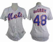 Wholesale Cheap Mets #48 Jacob deGrom White(Blue Strip) Women's Home Stitched MLB Jersey