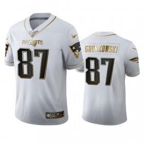 Wholesale Cheap New England Patriots #87 Rob Gronkowski Men\'s Nike White Golden Edition Vapor Limited NFL 100 Jersey