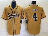 Wholesale Cheap Men's New Orleans Saints #4 Derek Carr Gold With Patch Cool Base Stitched Baseball Jersey