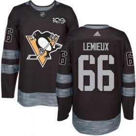 Wholesale Cheap Adidas Penguins #66 Mario Lemieux Black 1917-2017 100th Anniversary Stitched NHL Jersey