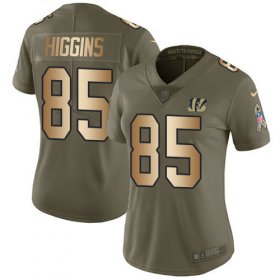Wholesale Cheap Nike Bengals #85 Tee Higgins Olive/Gold Women\'s Stitched NFL Limited 2017 Salute To Service Jersey