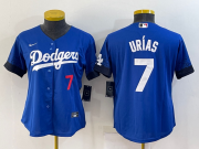 Wholesale Cheap Women's Los Angeles Dodgers #7 Julio Urias Blue 2021 City Connect Number Cool Base Stitched Jersey