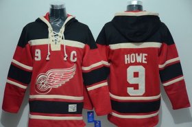 Wholesale Cheap Red Wings #9 Gordie Howe Red Sawyer Hooded Sweatshirt Stitched NHL Jersey