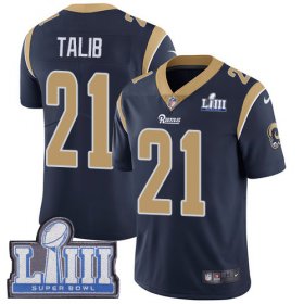 Wholesale Cheap Nike Rams #21 Aqib Talib Navy Blue Team Color Super Bowl LIII Bound Men\'s Stitched NFL Vapor Untouchable Limited Jersey