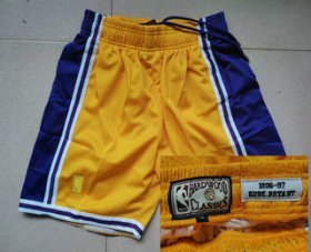 Wholesale Cheap Men\'s Los Angeles Lakers #24 Kobe Bryant 1996-97 Yellow Hardwood Classics Soul Swingman Throwback Shorts