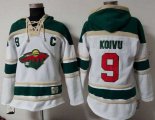 Wholesale Cheap Wild #9 Mikko Koivu White Sawyer Hooded Sweatshirt Stitched NHL Jersey