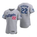 Wholesale Cheap Los Angeles Dodgers #22 Clayton Kershaw Gray 2020 World Series Champions Road Jersey