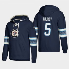Wholesale Cheap Winnipeg Jets #5 Dmitry Kulikov Blue adidas Lace-Up Pullover Hoodie