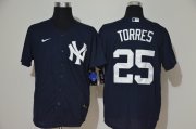 Wholesale Cheap Men's New York Yankees #25 Gleyber Torres Navy Blue With White Number Stitched MLB Cool Base Nike Jersey