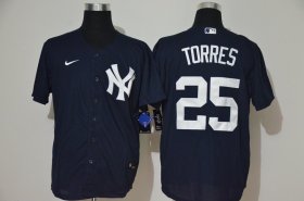 Wholesale Cheap Men\'s New York Yankees #25 Gleyber Torres Navy Blue With White Number Stitched MLB Cool Base Nike Jersey
