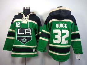 Wholesale Cheap Kings #32 Jonathan Quick Green St. Patrick\'s Day McNary Lace Hoodie Stitched NHL Jersey