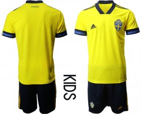 Wholesale Cheap Youth 2021 European Cup Sweden home yellow Soccer Jersey
