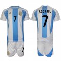 Cheap Men's Argentina #7 Rodrigo Javier De Paul White Blue 2024-25 Home Soccer Jersey Suit