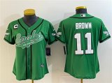 Cheap Women's Philadelphia Eagles #11 A. J. Brown Green With 3-Star C Patch Cool Base Stitched Baseball Jersey(Run Small)