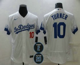 Wholesale Cheap Men\'s Los Angeles Dodgers #10 Justin Turner White #2 #20 Patch City Connect Flex Base Stitched Jersey