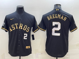 Wholesale Cheap Men's Houston Astros #2 Alex Bregman Number Black Gold 2022 World Series Stitched Baseball Jersey