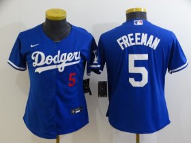 Wholesale Cheap Youth Los Angeles Dodgers #5 Freddie Freeman Blue 2022 Number Cool Base Stitched Nike Jersey