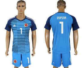 Wholesale Cheap Colombia #1 Ospina Blue Goalkeeper Soccer Country Jersey