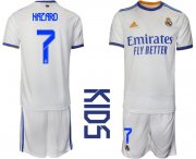 Wholesale Cheap Youth 2021-2022 Club Real Madrid home white 7 Soccer Jerseys1