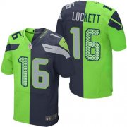 Wholesale Cheap Nike Seahawks #16 Tyler Lockett Steel Blue/Green Men's Stitched NFL Elite Split Jersey