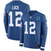 Wholesale Cheap Nike Colts #12 Andrew Luck Royal Blue Team Color Men's Stitched NFL Limited Therma Long Sleeve Jersey