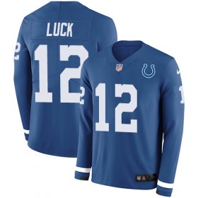 Wholesale Cheap Nike Colts #12 Andrew Luck Royal Blue Team Color Men\'s Stitched NFL Limited Therma Long Sleeve Jersey