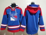 Wholesale Cheap Men's New York Rangers Blue Ageless Must Have Lace Up Pullover Blank Hoodie