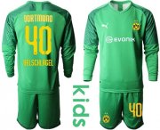 Wholesale Cheap Dortmund #40 Oelschlagel Green Goalkeeper Long Sleeves Kid Soccer Club Jersey