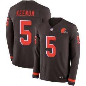 Wholesale Cheap Nike Browns #5 Case Keenum Brown Team Color Youth Stitched NFL Limited Therma Long Sleeve Jersey