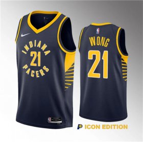 Wholesale Cheap Men\'s Indiana Pacers #21 Isaiah Wong Navy 2023 Draft Icon Edition Stitched Basketball Jersey