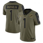 Wholesale Cheap Men's Miami Dolphins #1 Tua Tagovailoa Nike Olive 2021 Salute To Service Limited Player Jersey
