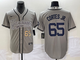 Wholesale Cheap Men\'s New York Yankees #65 Nestor Cortes Jr Number Grey With Patch Cool Base Stitched Baseball Jersey