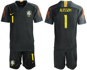 Wholesale Cheap Brazil #1 Alisson Black Goalkeeper Soccer Country Jersey