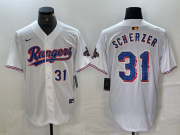 Cheap Men's Texas Rangers #31 Max Scherzer Number White 2023 World Series Champions Cool Base Jerseys