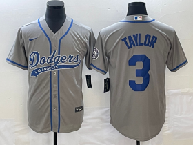 Wholesale Cheap Men\'s Los Angeles Dodgers #3 Chris Taylor Grey With Patch Cool Base Stitched Baseball Jersey1