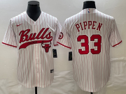 Wholesale Cheap Men's Chicago Bulls #33 Scottie Pippen White Pinstripe Cool Base Stitched Baseball Jersey
