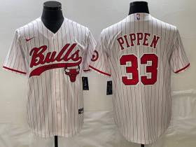 Wholesale Cheap Men\'s Chicago Bulls #33 Scottie Pippen White Pinstripe Cool Base Stitched Baseball Jersey