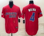 Cheap Men's Puerto Rico Baseball #4 Yadier Molina Number 2023 Red World Baseball Classic Stitched Jerseys