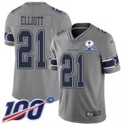 Wholesale Cheap Nike Cowboys #21 Ezekiel Elliott Gray Men's Stitched With Established In 1960 Patch NFL Limited Inverted Legend 100th Season Jersey