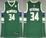 Wholesale Cheap Men's Milwaukee Bucks #34 Giannis Antetokounmpo Green 2021 Nike Swingman Stitched Jersey With NEW Sponsor Logo
