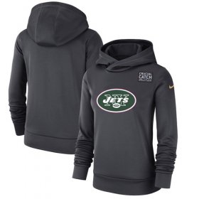 Wholesale Cheap Women\'s New York Jets Nike Anthracite Crucial Catch Performance Pullover Hoodie