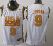 Wholesale Cheap 1992 Olympics Team USA #9 Michael Jordan White With Gold Swingman Jersey