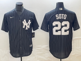 Cheap Men's New York Yankees #22 Juan Soto Black Pinstripe Cool Base Stitched Baseball Jersey