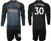 Wholesale Cheap Men 2020-2021 club Manchester city home long sleeve 30 black Soccer Jerseys