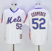 Wholesale Cheap Mets #52 Yoenis Cespedes White(Blue Strip) Cooperstown Stitched MLB Jersey