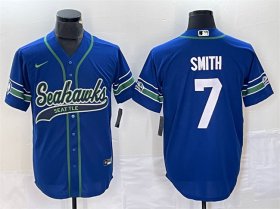 Men\'s Seattle Seahawks #7 Geno Smith Royal Throwback Cool Base Stitched Baseball Jersey