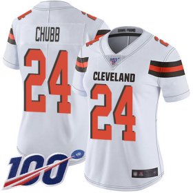 Wholesale Cheap Nike Browns #24 Nick Chubb White Women\'s Stitched NFL 100th Season Vapor Limited Jersey